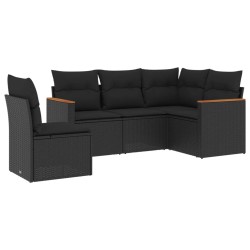vidaXL Set de muebles de jardín 5 pzas y cojines ratán sintético negro