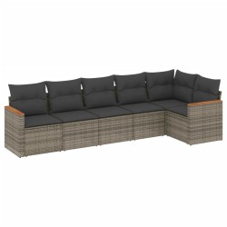 vidaXL Set de muebles de jardín 6 pzas y cojines ratán sintético gris