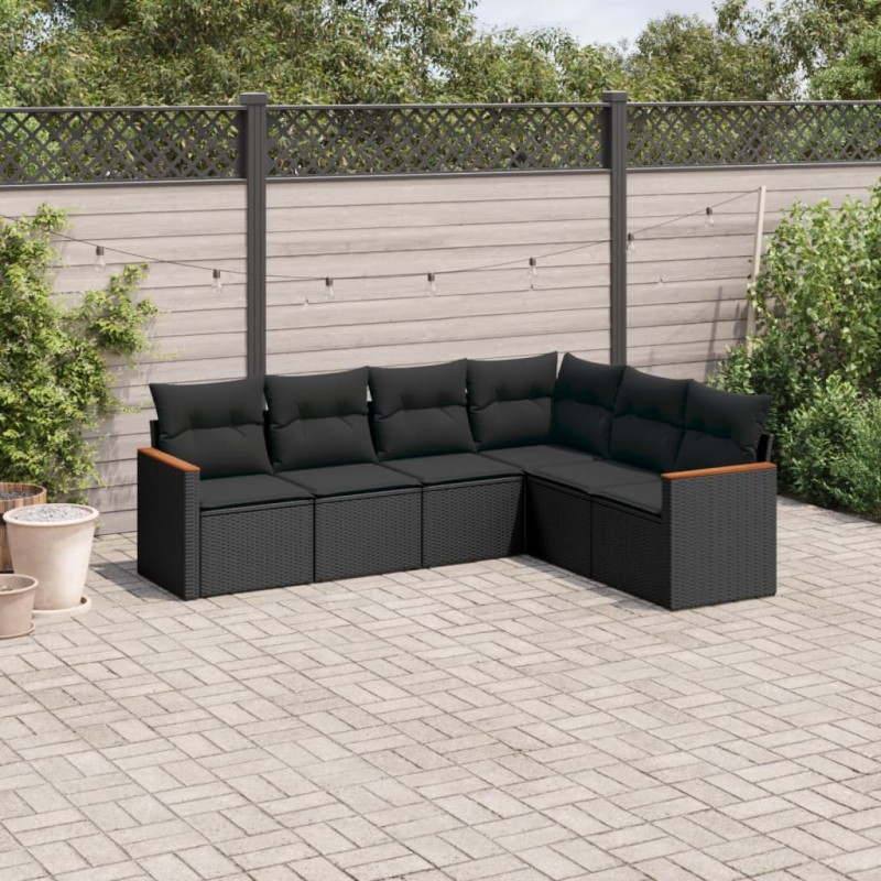 vidaXL Set de sofás de jardín 6 piezas y cojines ratán sintético negro vidaXL Set de sofás de jardín 6 piezas y cojines ratán sintético negro