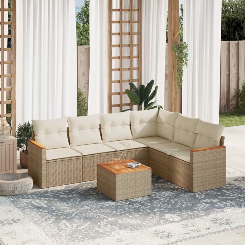 vidaXL Set sofás de jardín 7 piezas y cojines ratán sintético beige vidaXL Set sofás de jardín 7 piezas y cojines ratán sintético beige