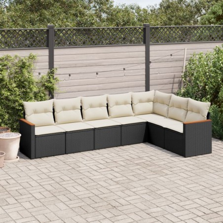 vidaXL Set de comedor de jardín 7 pzas y cojines ratán sintético negro