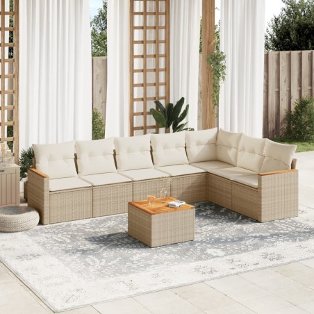 vidaXL Juego de sofás de jardín con cojines beige 8 pzas ratán PE