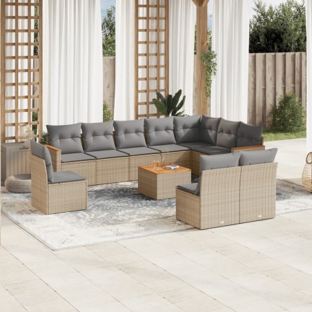 vidaXL Juego de sofás jardín con cojines beige mezcla 11 pzas ratán PE