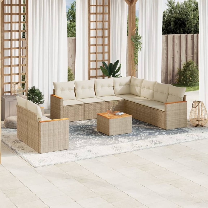 vidaXL Juego de sofás jardín con cojines beige 10 pzas ratán sintético vidaXL Juego de sofás jardín con cojines beige 10 pzas ratán sintético