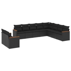 vidaXL Set de sofás de jardín 10 pzas cojines ratán sintético negro
