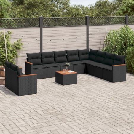 vidaXL Set de sofás de jardín 11 pzas y cojines ratán sintético negro