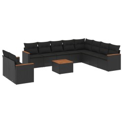 vidaXL Set de sofás de jardín 11 pzas y cojines ratán sintético negro