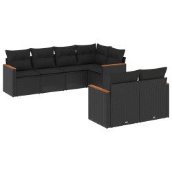 vidaXL Set de comedor de jardín 7 pzas y cojines ratán sintético negro