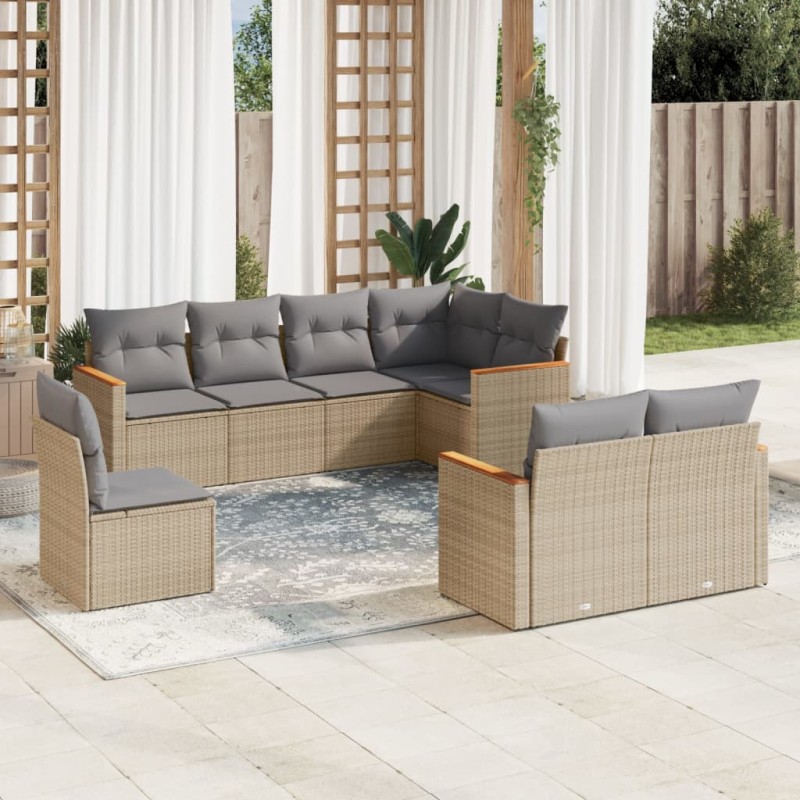 vidaXL Juego de sofás jardín con cojines beige mezcla 8 pzas ratán PE vidaXL Juego de sofás jardín con cojines beige mezcla 8 pzas ratán PE