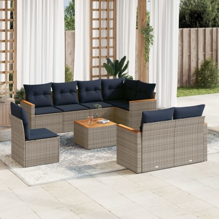 vidaXL Set de muebles de jardín 9 pzas y cojines ratán sintético gris