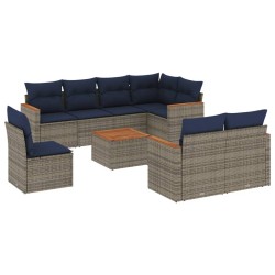 vidaXL Set de muebles de jardín 9 pzas y cojines ratán sintético gris
