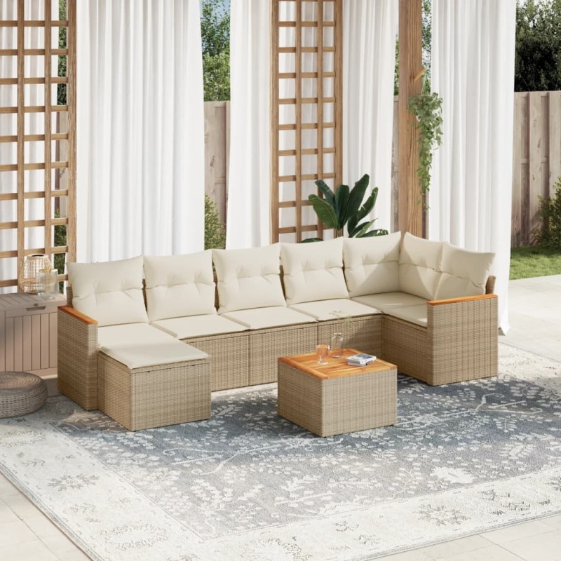 vidaXL Juego de sofás de jardín con cojines beige 8 pzas ratán PE vidaXL Juego de sofás de jardín con cojines beige 8 pzas ratán PE
