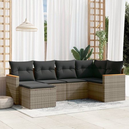 vidaXL Set de muebles de jardín 6 pzas y cojines ratán sintético gris