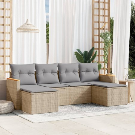 vidaXL Juego de sofás jardín con cojines beige mezcla 6 pzas ratán PE