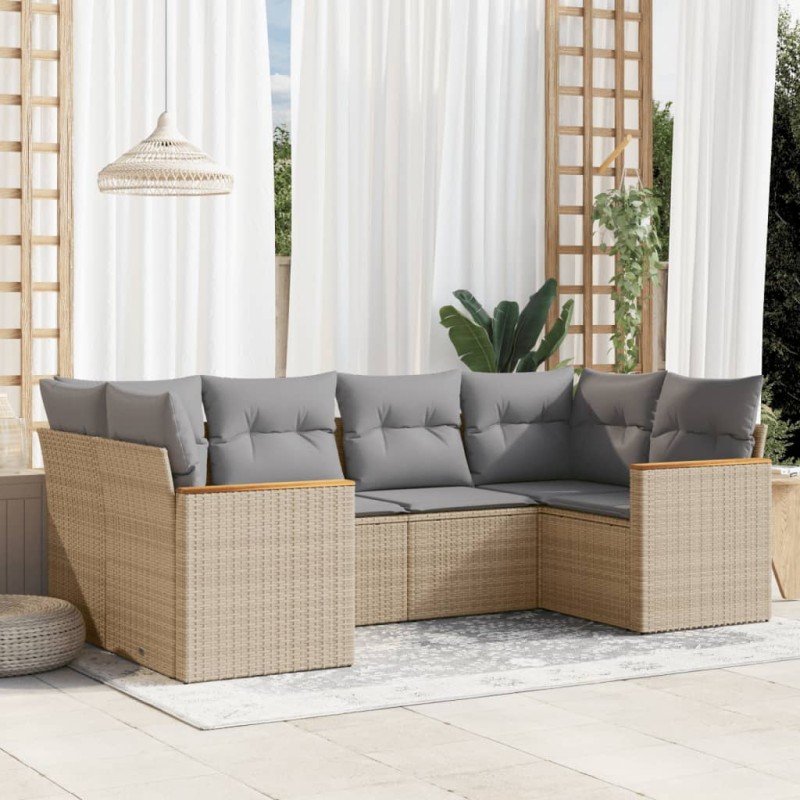vidaXL Juego de sofás jardín con cojines beige mezcla 6 pzas ratán PE vidaXL Juego de sofás jardín con cojines beige mezcla 6 pzas ratán PE