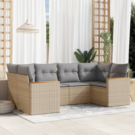 vidaXL Juego de sofás jardín con cojines beige mezcla 6 pzas ratán PE