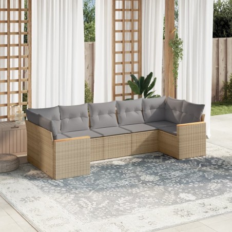 vidaXL Juego de sofás jardín con cojines beige mezcla 7 pzas ratán PE