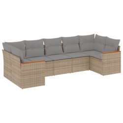 vidaXL Juego de sofás jardín con cojines beige mezcla 7 pzas ratán PE