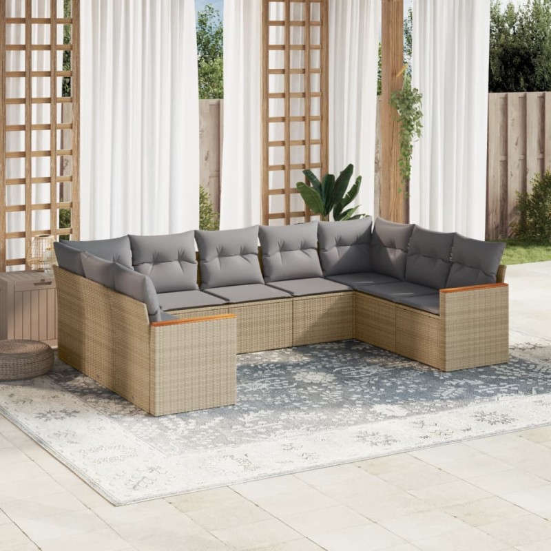 vidaXL Juego de sofás jardín con cojines beige mezcla 9 pzas ratán PE vidaXL Juego de sofás jardín con cojines beige mezcla 9 pzas ratán PE