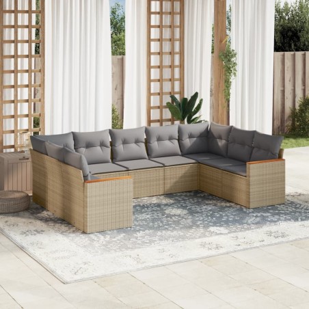 vidaXL Juego de sofás jardín con cojines beige mezcla 9 pzas ratán PE
