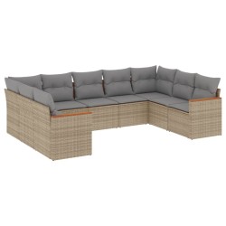 vidaXL Juego de sofás jardín con cojines beige mezcla 9 pzas ratán PE
