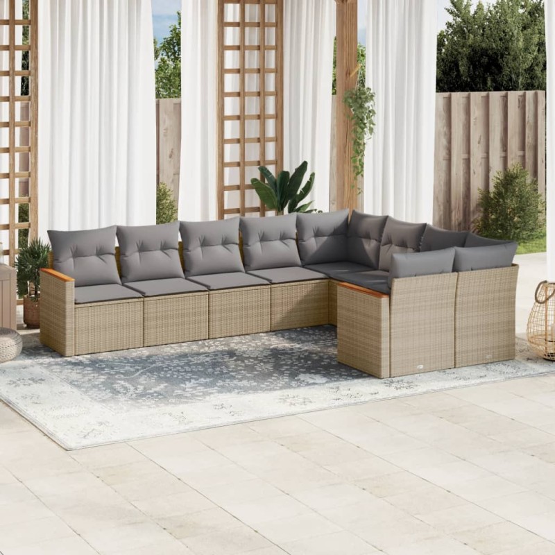vidaXL Juego de sofás jardín con cojines beige mezcla 9 pzas ratán PE vidaXL Juego de sofás jardín con cojines beige mezcla 9 pzas ratán PE