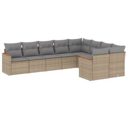 vidaXL Juego de sofás jardín con cojines beige mezcla 9 pzas ratán PE