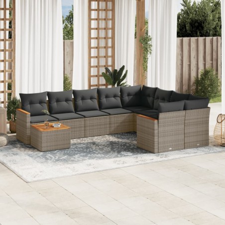 vidaXL Set de sofás de jardín 10 pzas con cojines ratán sintético gris