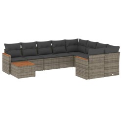 vidaXL Set de sofás de jardín 10 pzas con cojines ratán sintético gris