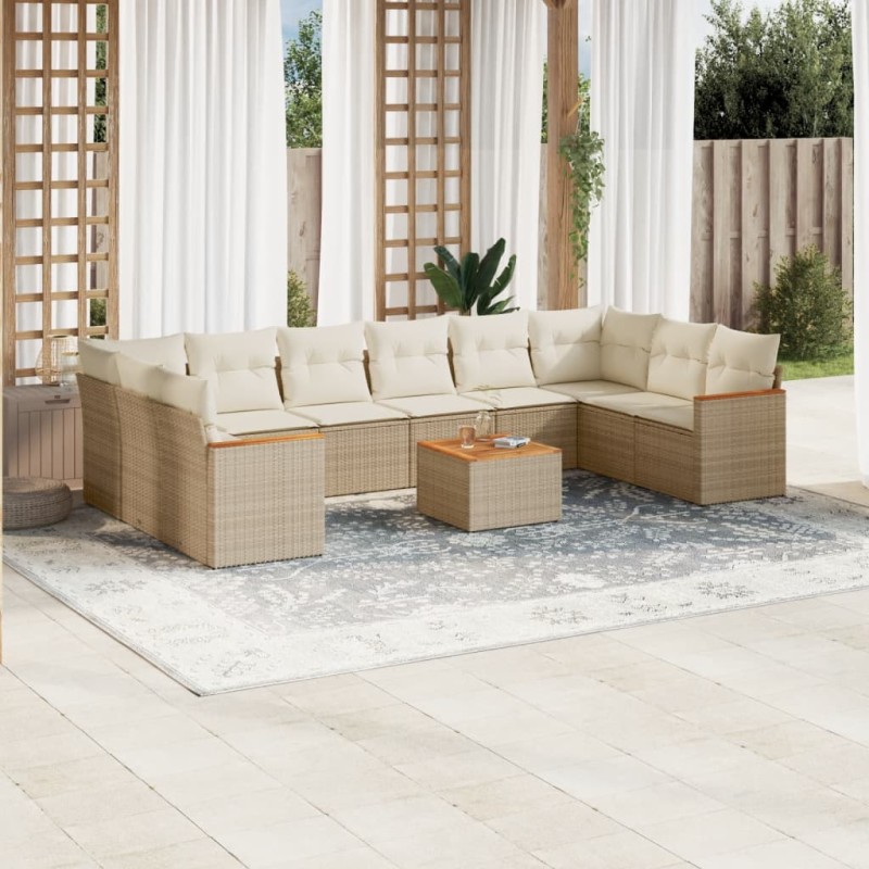 vidaXL Set de sofás de jardín 11pzas con cojines ratán sintético beige vidaXL Set de sofás de jardín 11pzas con cojines ratán sintético beige