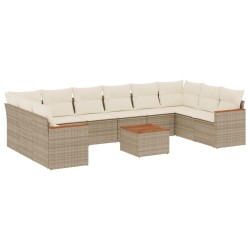 vidaXL Set de sofás de jardín 11pzas con cojines ratán sintético beige