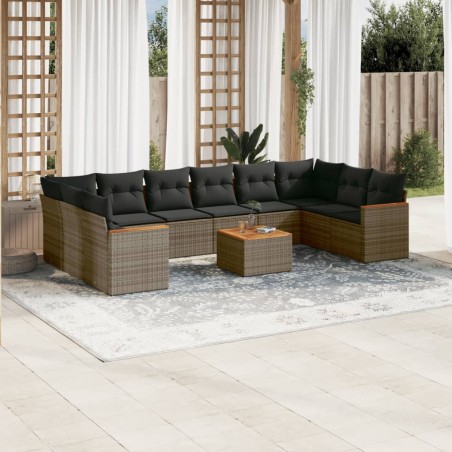 vidaXL Set de sofás de jardín 11 pzas y cojines ratán sintético gris