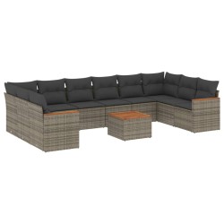 vidaXL Set de sofás de jardín 11 pzas y cojines ratán sintético gris