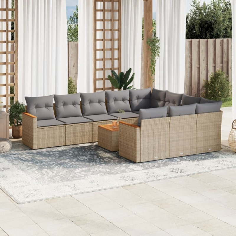 vidaXL Juego de sofás jardín con cojines beige mezcla 11 pzas ratán PE vidaXL Juego de sofás jardín con cojines beige mezcla 11 pzas ratán PE