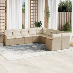 vidaXL Juego de sofás jardín con cojines beige 10 pzas ratán sintético