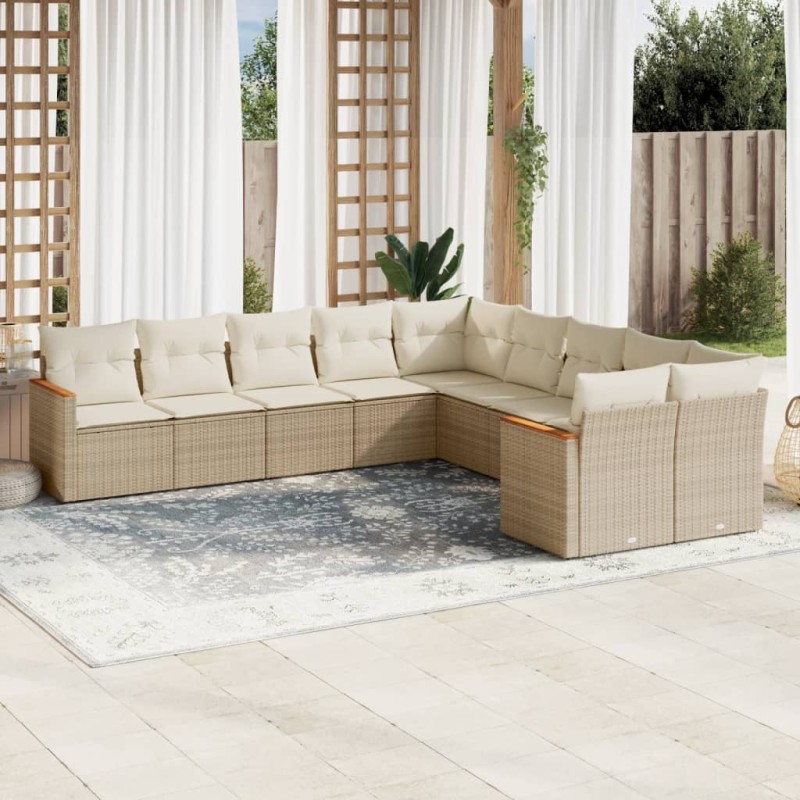 vidaXL Juego de sofás jardín con cojines beige 10 pzas ratán sintético vidaXL Juego de sofás jardín con cojines beige 10 pzas ratán sintético