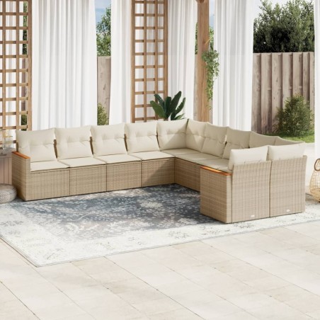 vidaXL Juego de sofás jardín con cojines beige 10 pzas ratán sintético