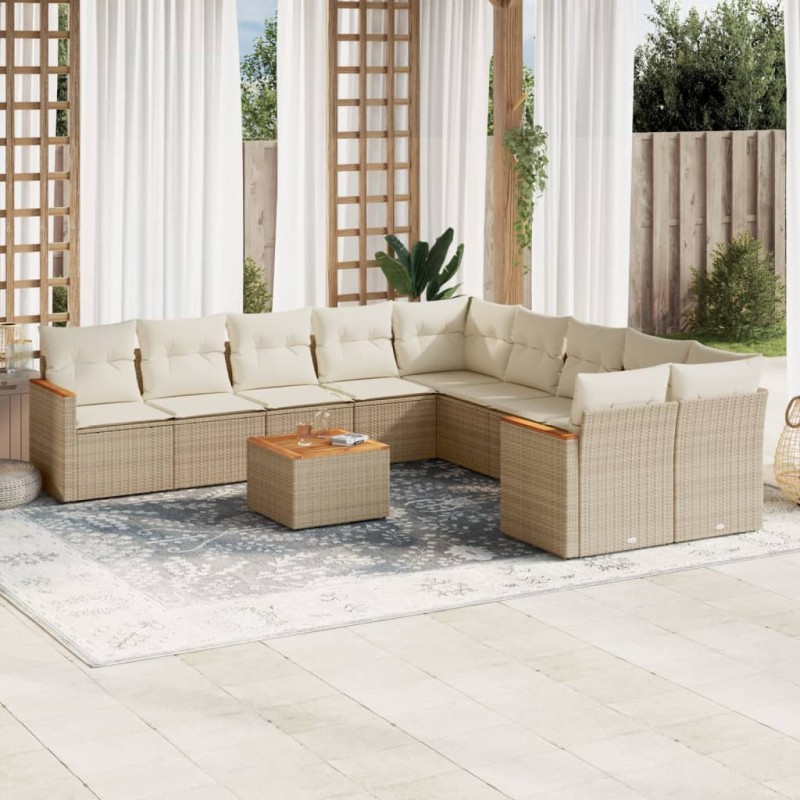 vidaXL Set de sofás de jardín 11pzas con cojines ratán sintético beige vidaXL Set de sofás de jardín 11pzas con cojines ratán sintético beige