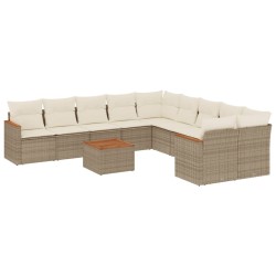 vidaXL Set de sofás de jardín 11pzas con cojines ratán sintético beige