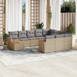 vidaXL Juego de sofás jardín con cojines beige mezcla 11 pzas ratán PE