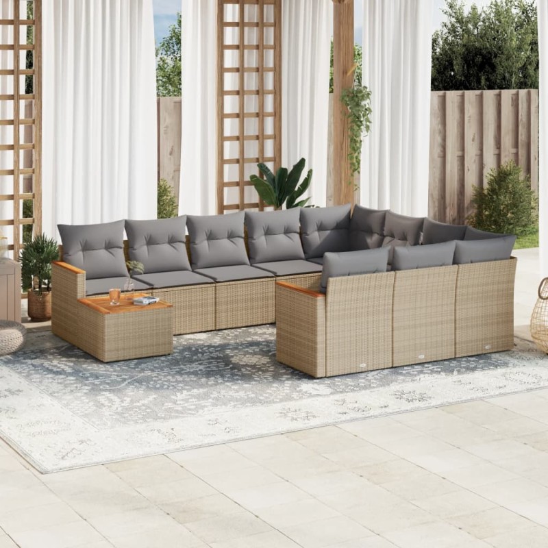 vidaXL Juego de sofás jardín con cojines beige mezcla 11 pzas ratán PE vidaXL Juego de sofás jardín con cojines beige mezcla 11 pzas ratán PE