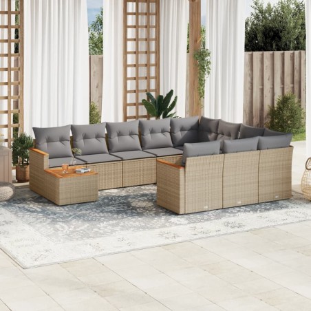 vidaXL Juego de sofás jardín con cojines beige mezcla 11 pzas ratán PE