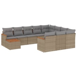 vidaXL Juego de sofás jardín con cojines beige mezcla 11 pzas ratán PE