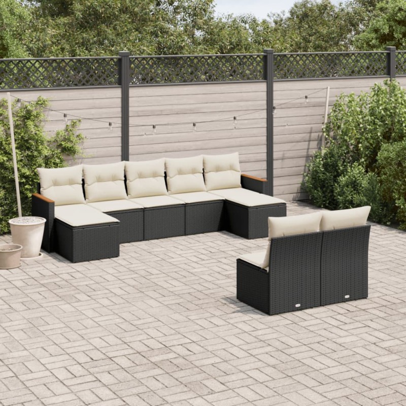vidaXL Set de sofás de jardín 8 piezas y cojines ratán sintético negro vidaXL Set de sofás de jardín 8 piezas y cojines ratán sintético negro