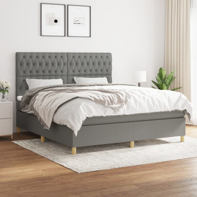 vidaXL Cama box spring con colchón tela gris oscuro 180x200 cm vidaXL Cama box spring con colchón tela gris oscuro 180x200 cm