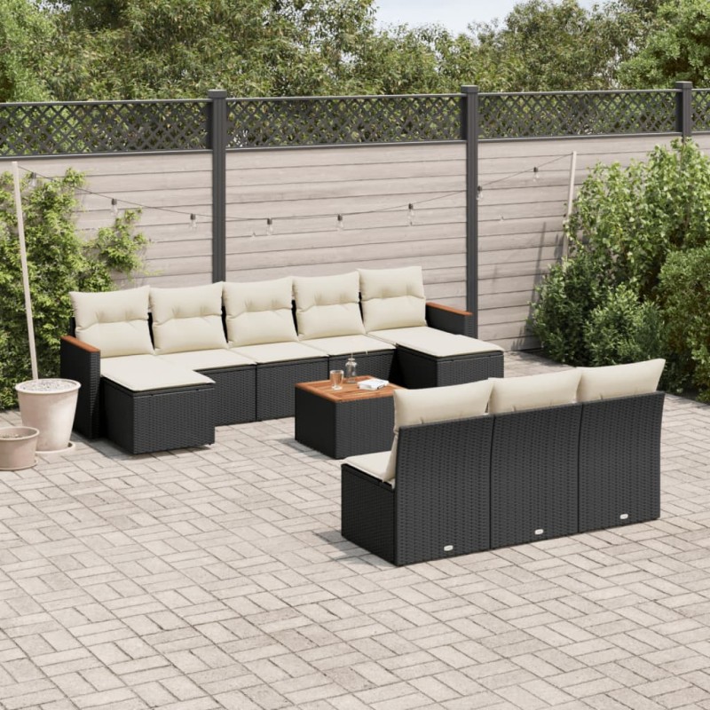 vidaXL Set de sofás de jardín 11 pzas y cojines ratán sintético negro