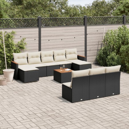 vidaXL Set de sofás de jardín 11 pzas y cojines ratán sintético negro