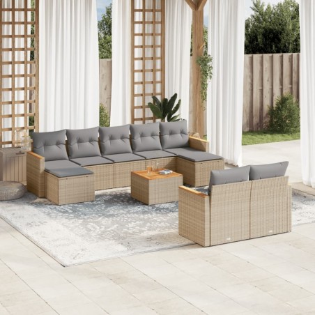 vidaXL Juego de sofás jardín con cojines beige 10 pzas ratán sintético