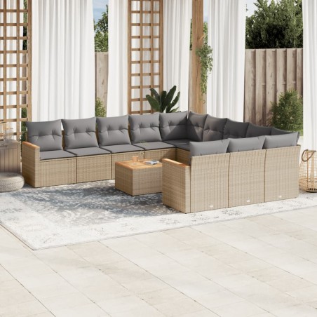 vidaXL Juego de sofás jardín con cojines beige mezcla 12 pzas ratán PE