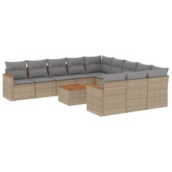 vidaXL Juego de sofás jardín con cojines beige mezcla 12 pzas ratán PE